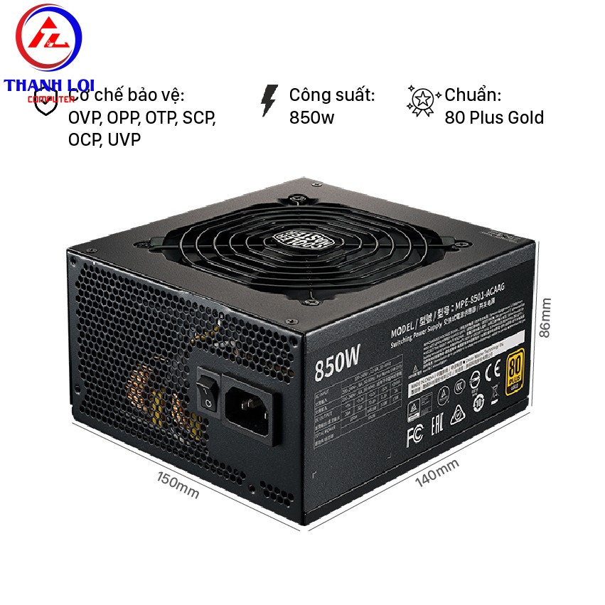 Nguồn máy tính Cooler Master MWE GOLD 850 - V2  850W ( 80 Plus Gold/Màu Đen/Full Modular)