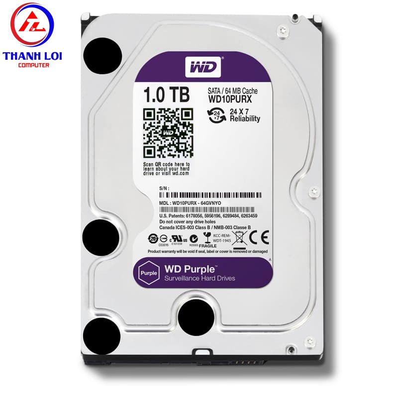 Ổ cứng Western Digital Purple 1TB 64MB Cache 5400RPM WD10PURZ