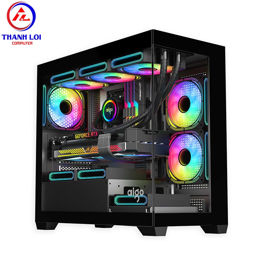 VỎ CASE AIGO C218M BLACK ( MATX, Màu Đen, Case Bể Cá)